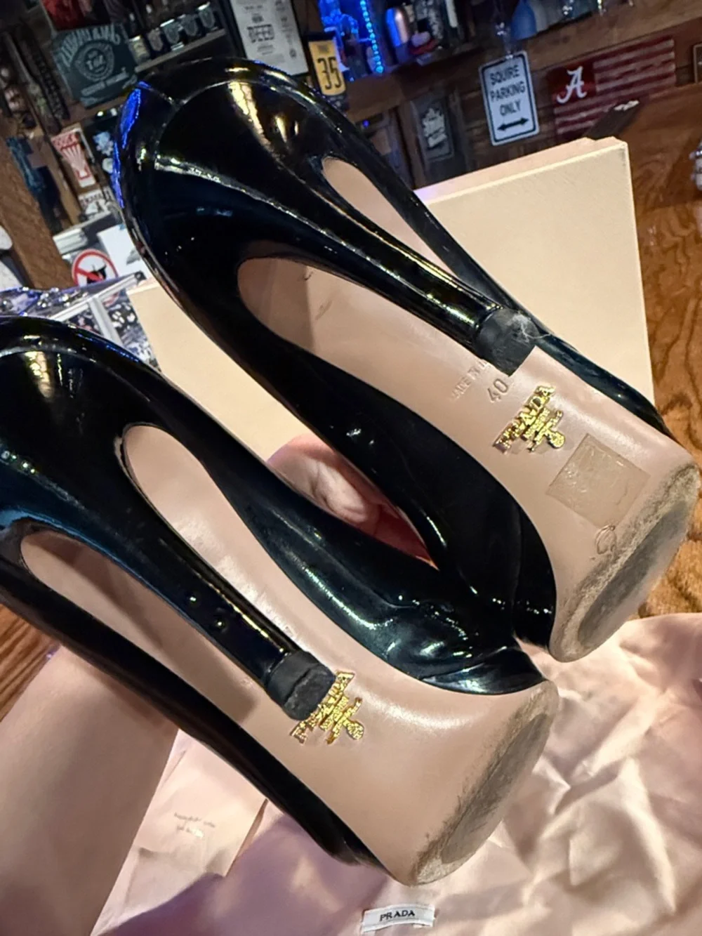 PRADA Calzature Donna Vernice Nero Black Patent Heels